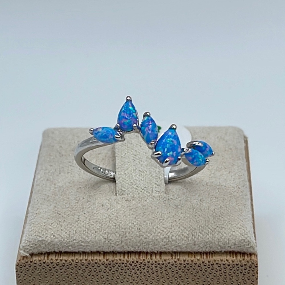 Bomb Party Ring CALL ME GLAMOROUS RBP5948 Azure Blue Fire Opal/Rhodium NWT& BAG